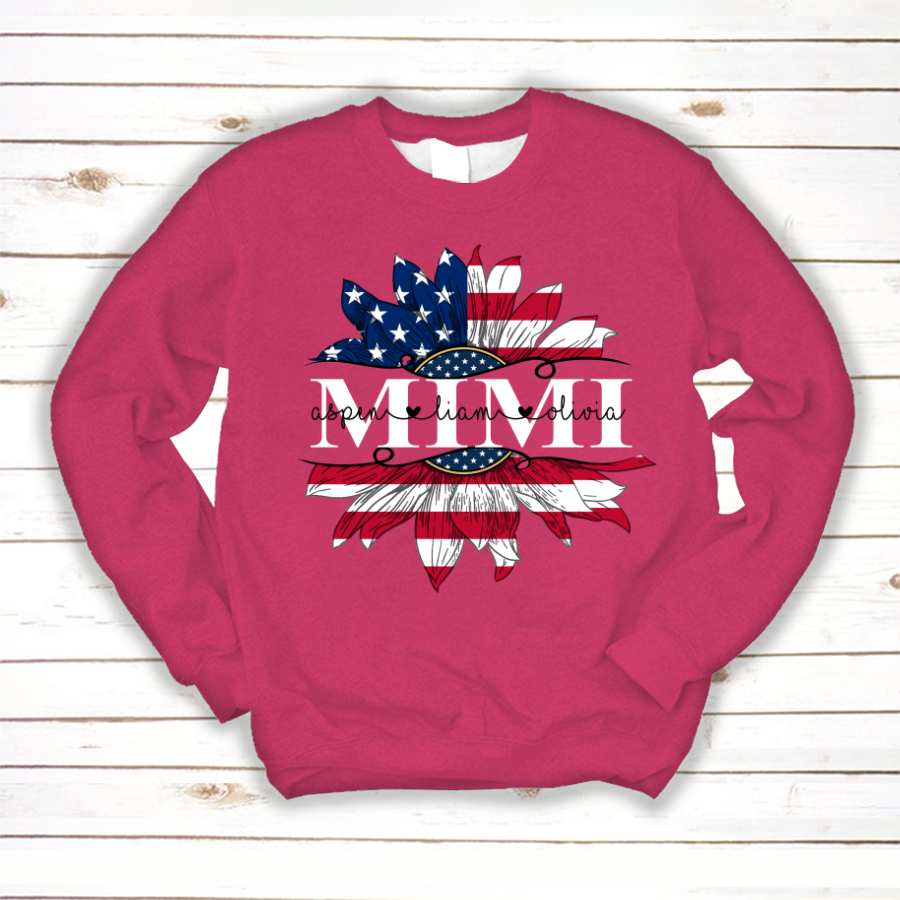 Mimi And Grandkids Sunflower Flag American Sweatshirt