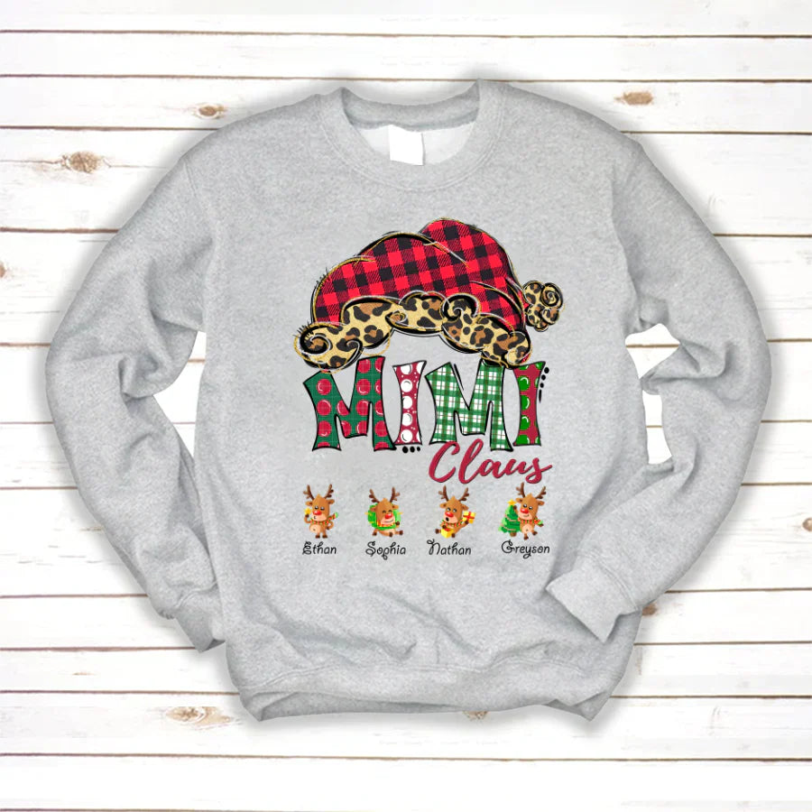 Mimi Claus With Grandkids Names Christmas Reindeer Sweatshirt