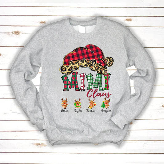 Mimi Claus With Grandkids Names Christmas Reindeer Sweatshirt