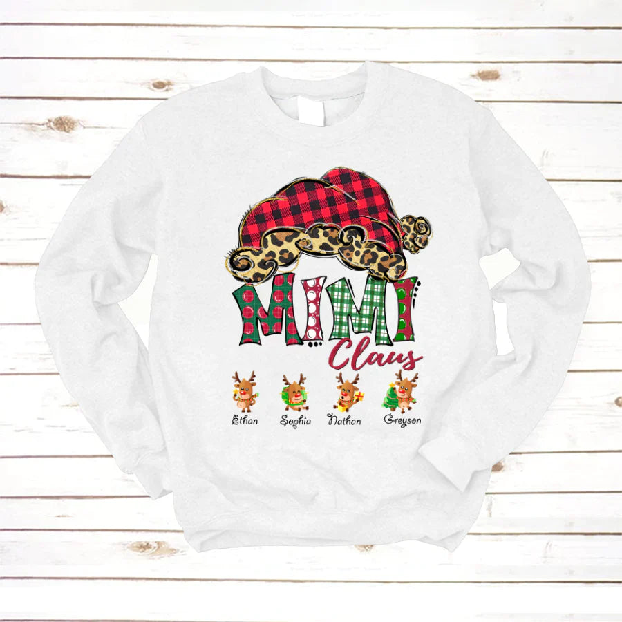 Mimi Claus With Grandkids Names Christmas Reindeer Sweatshirt