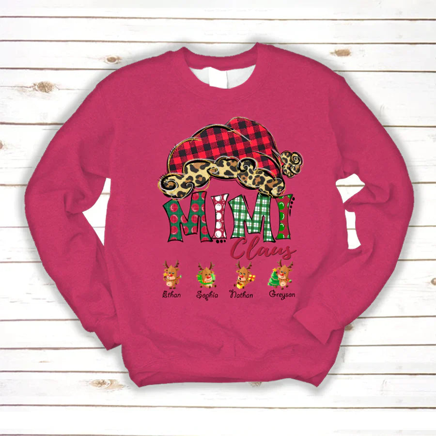 Mimi Claus With Grandkids Names Christmas Reindeer Sweatshirt