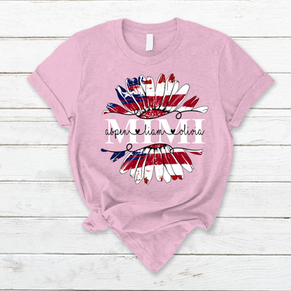 Mimi Flower Daisy Flag Custom Names And Grandkids 4th of july T-Shirt