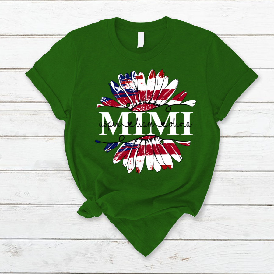 Mimi Flower Daisy Flag Custom Names And Grandkids 4th of july T-Shirt