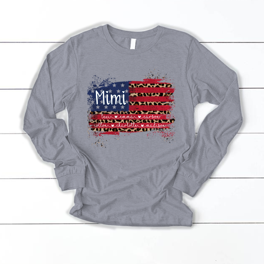 Mimi Grandma Flag Leopard American Kid Names Custom Longsleeve