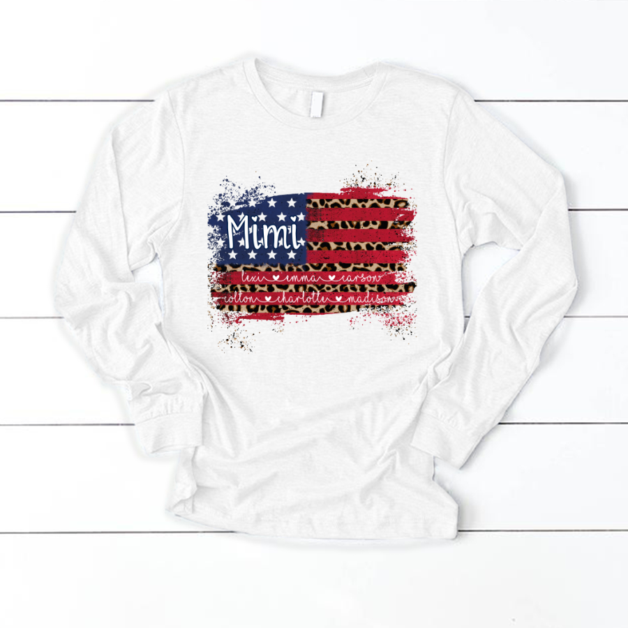 Mimi Grandma Flag Leopard American Kid Names Custom Longsleeve