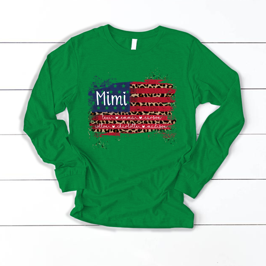 Mimi Grandma Flag Leopard American Kid Names Custom Longsleeve
