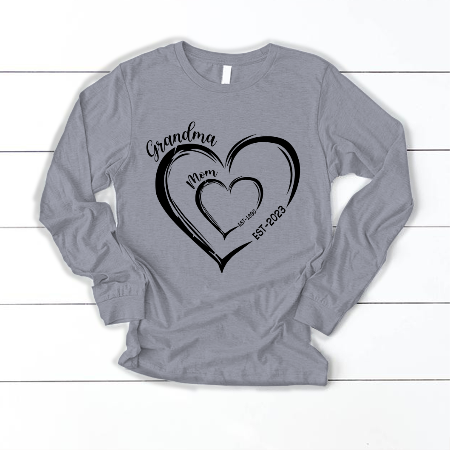 Mom Est Grandma Est Hearts, Best Mother's Day Gift Longsleeve