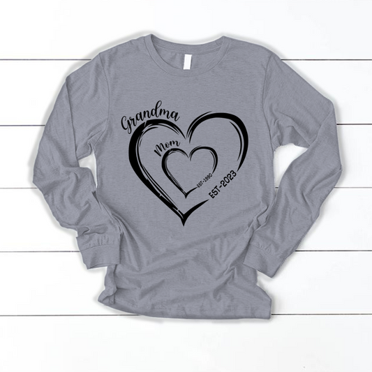 Mom Est Grandma Est Hearts, Best Mother's Day Gift Longsleeve
