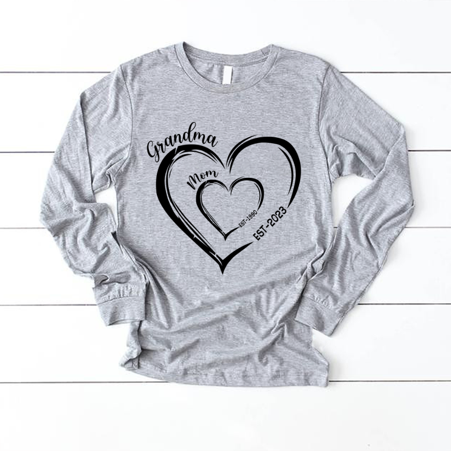 Mom Est Grandma Est Hearts, Best Mother's Day Gift Longsleeve