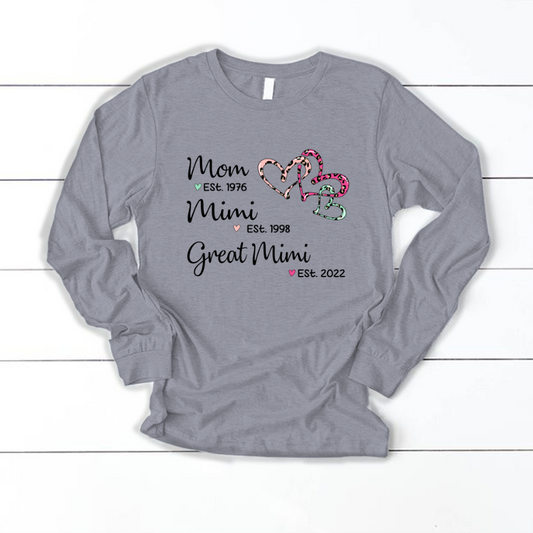 Mom Est Mimi Est Great Mimi Heart Leopard Longsleeve