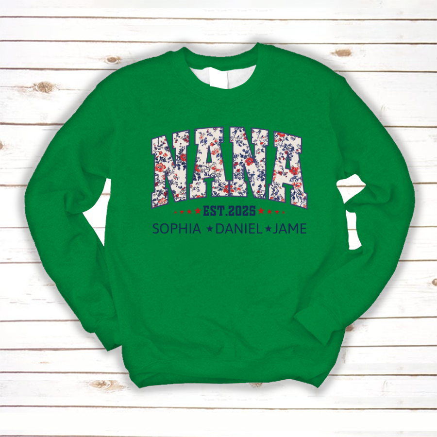 Nana America Floral Est Year Custom Nana And Grandkids