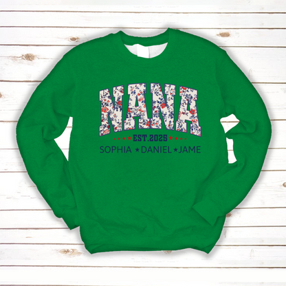 Nana America Floral Est Year Custom Nana And Grandkids