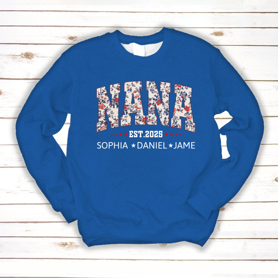 Nana America Floral Est Year Custom Nana And Grandkids