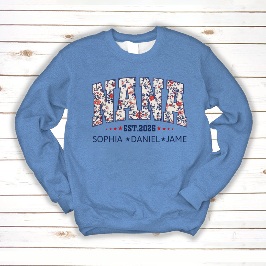 Nana America Floral Est Year Custom Nana And Grandkids