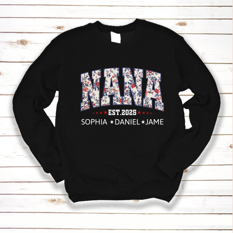 Nana America Floral Est Year Custom Nana And Grandkids