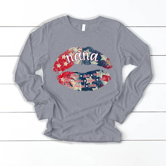 Nana Grandma American Flag Lips Longsleeve