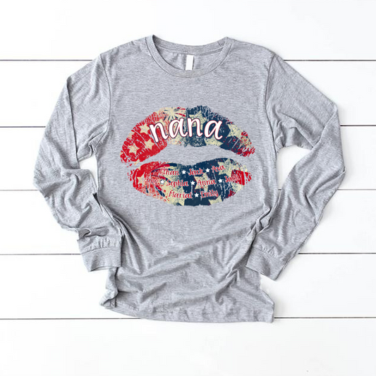 Nana Grandma American Flag Lips Longsleeve