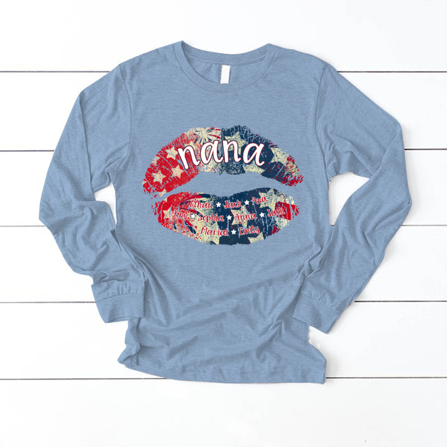 Nana Grandma American Flag Lips Longsleeve