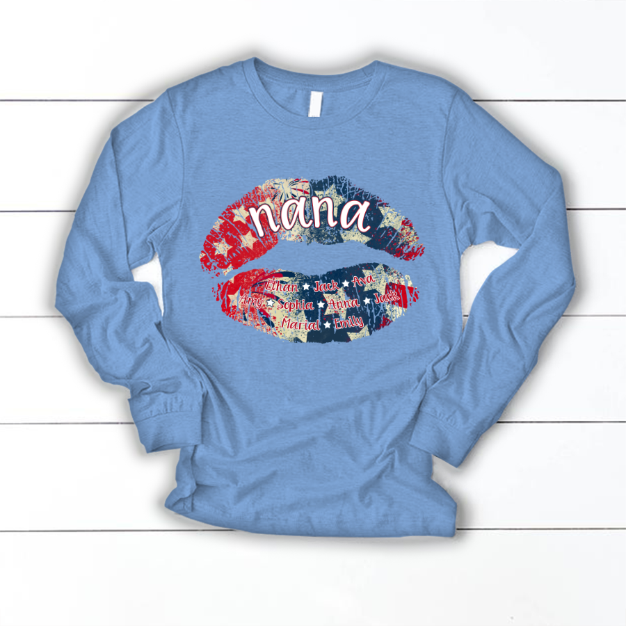Nana Grandma American Flag Lips Longsleeve