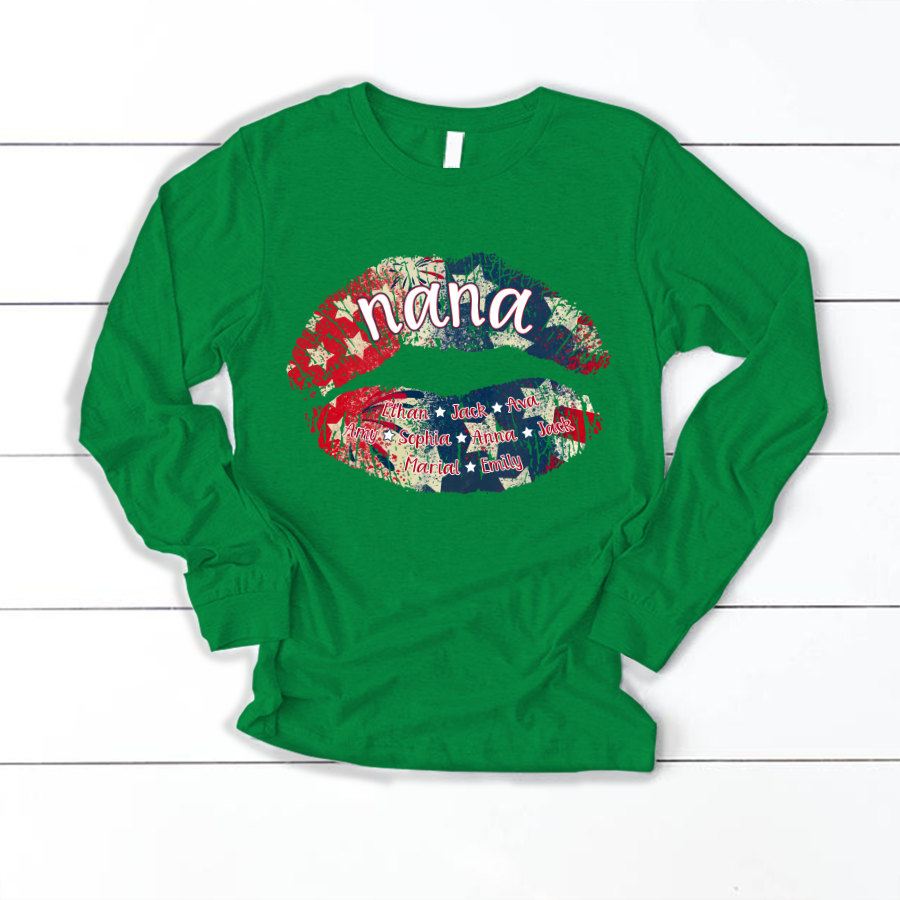 Nana Grandma American Flag Lips Longsleeve