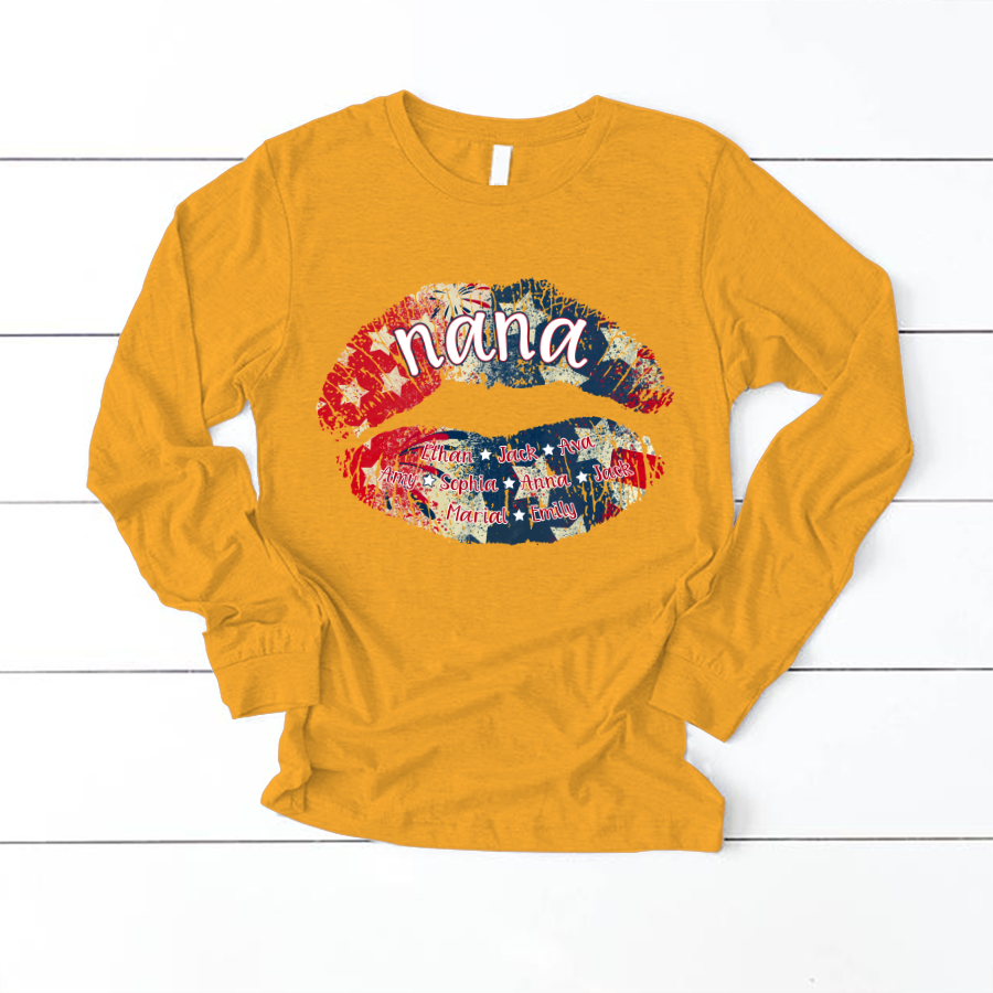 Nana Grandma American Flag Lips Longsleeve