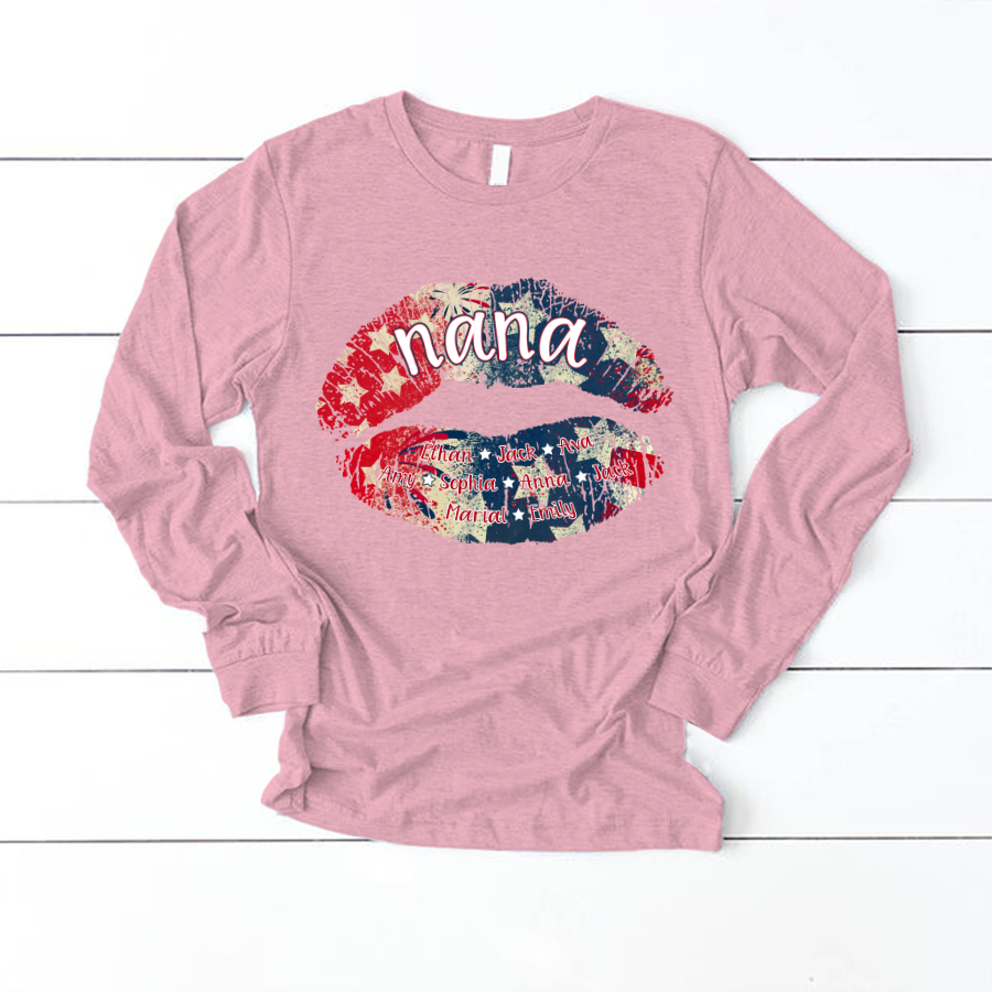 Nana Grandma American Flag Lips Longsleeve