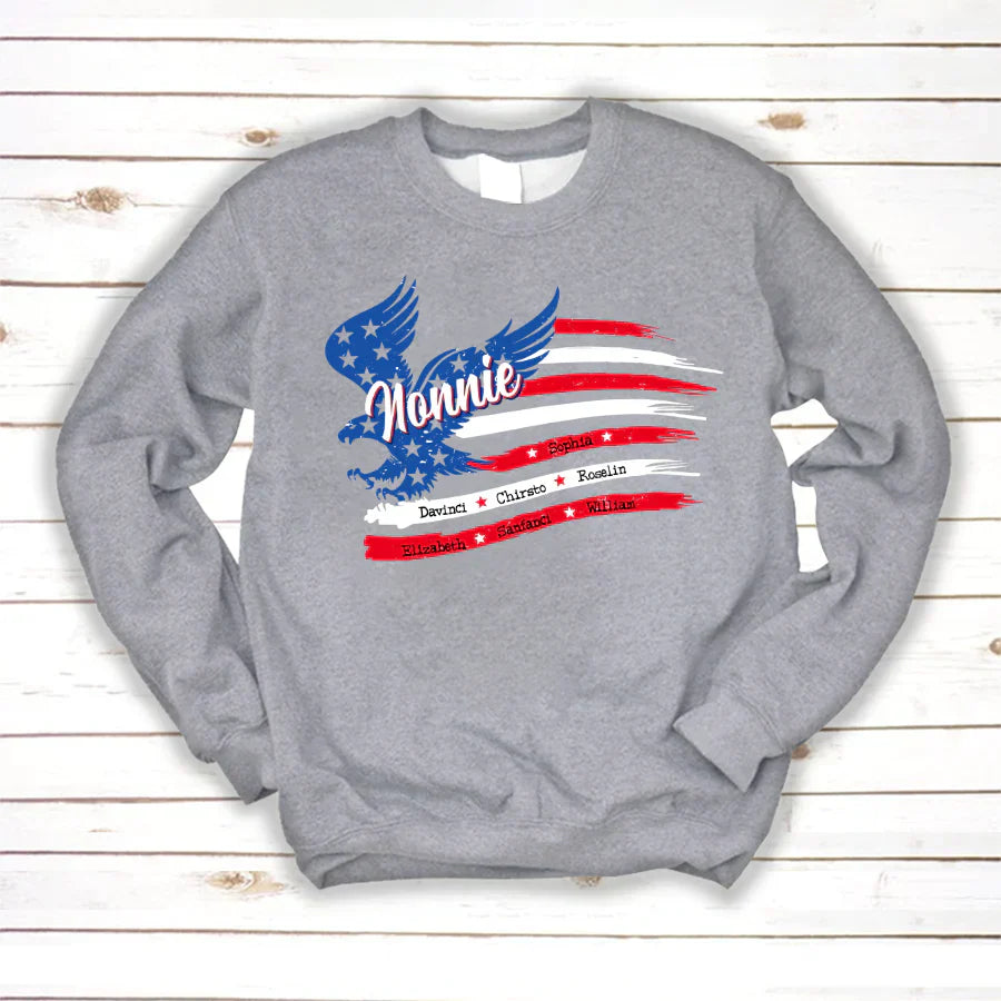 Nonnie With Grandkids Names 4th Of July CTL94 Sweatshirt