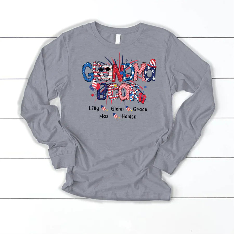 Patriotic Doodle 4th Of July Grandma Bear And Grandkid CTH01 Longsleeve
