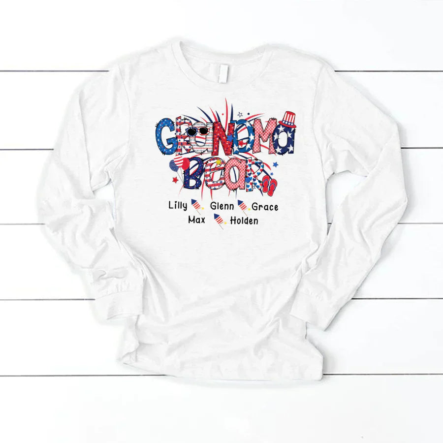 Patriotic Doodle 4th Of July Grandma Bear And Grandkid CTH01 Longsleeve