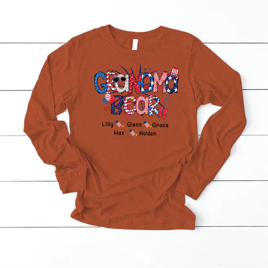 Patriotic Doodle 4th Of July Grandma Bear And Grandkid CTH01 Longsleeve