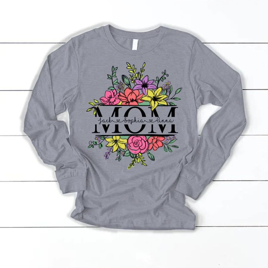 Personalize Mom And Kids Flowers Watercolor Longsleeve