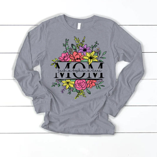 Personalize Mom And Kids Flowers Watercolor Longsleeve