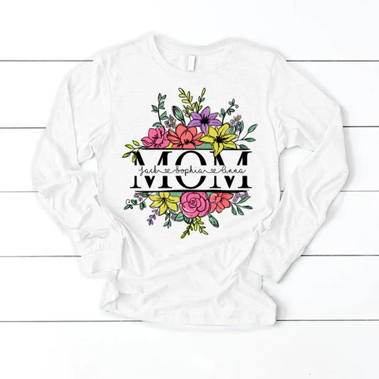 Personalize Mom And Kids Flowers Watercolor Longsleeve