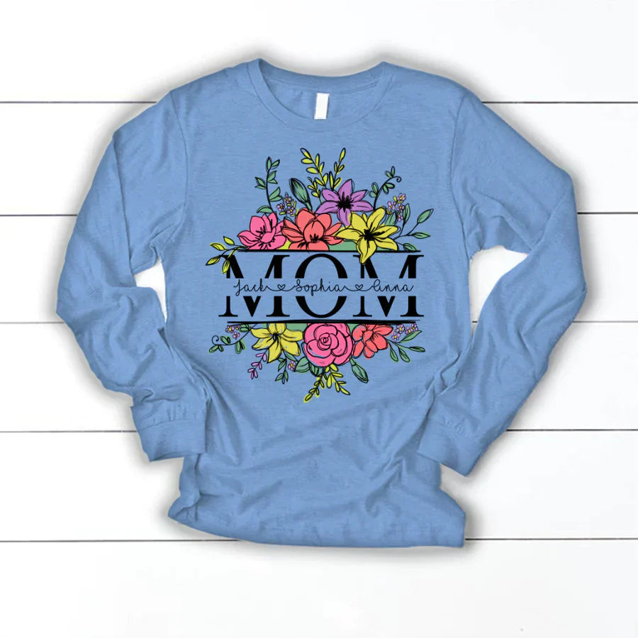 Personalize Mom And Kids Flowers Watercolor Longsleeve