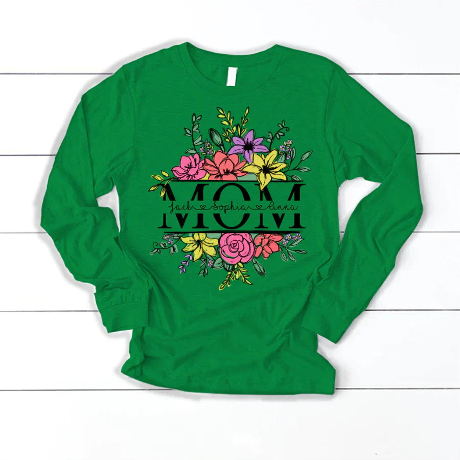 Personalize Mom And Kids Flowers Watercolor Longsleeve