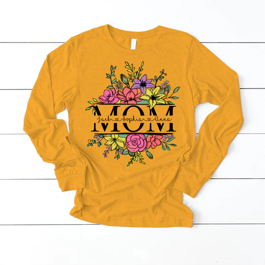 Personalize Mom And Kids Flowers Watercolor Longsleeve