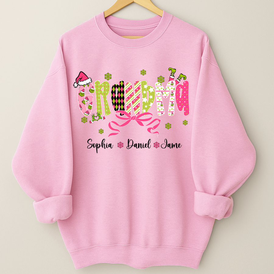 Personalized Christmas Grandma and Grankids Pink Snow Shirt