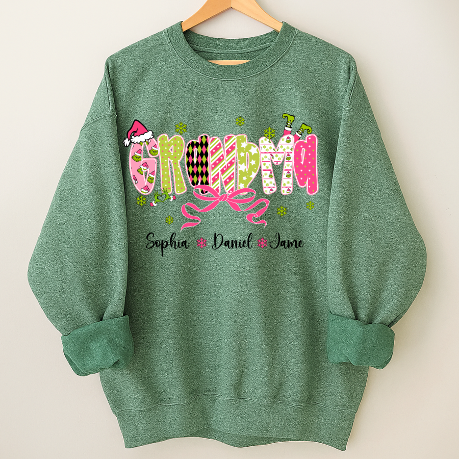 Personalized Christmas Grandma and Grankids Pink Snow Shirt
