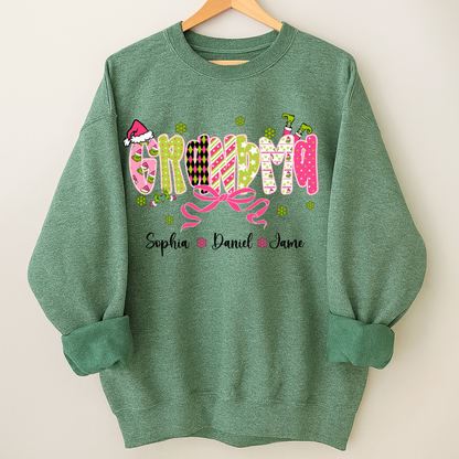 Personalized Christmas Grandma and Grankids Pink Snow Shirt