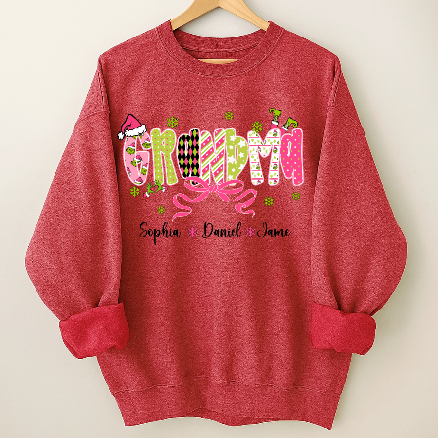 Personalized Christmas Grandma and Grankids Pink Snow Shirt
