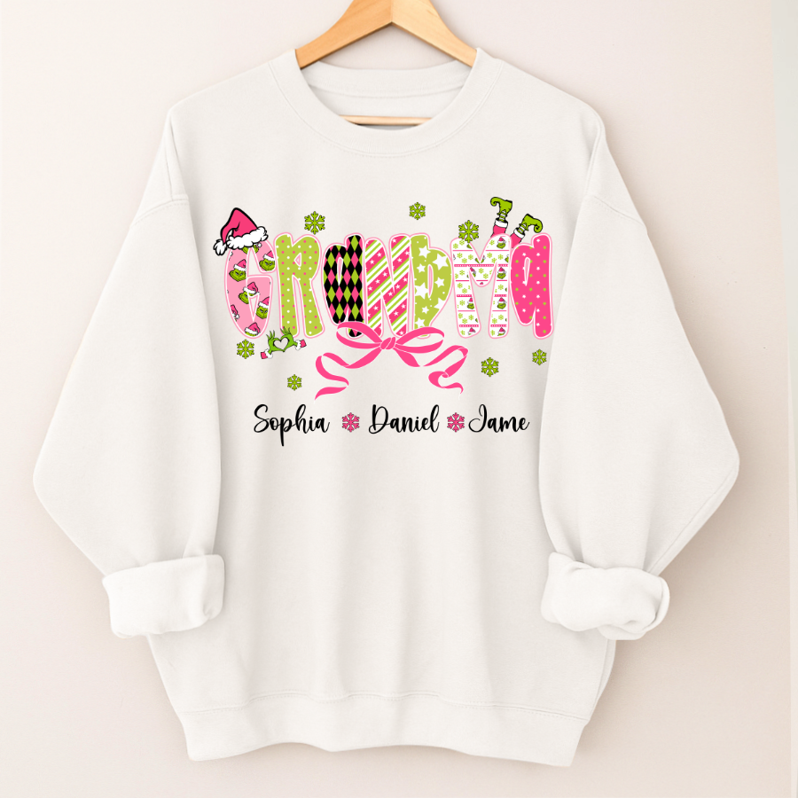 Personalized Christmas Grandma and Grankids Pink Snow Shirt