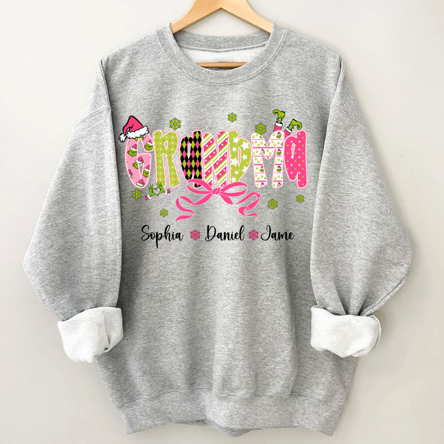 Personalized Christmas Grandma and Grankids Pink Snow Shirt