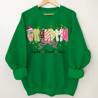 Personalized Christmas Grandma and Grankids Pink Snow Shirt