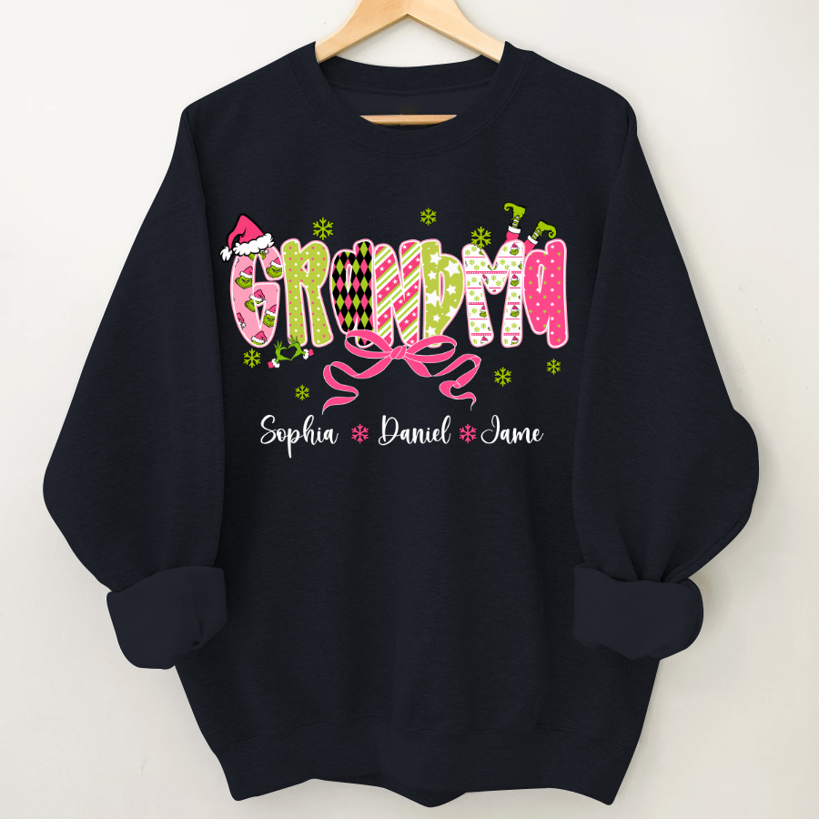 Personalized Christmas Grandma and Grankids Pink Snow Shirt