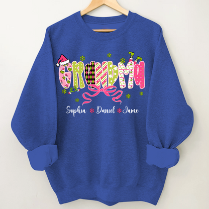 Personalized Christmas Grandma and Grankids Pink Snow Shirt
