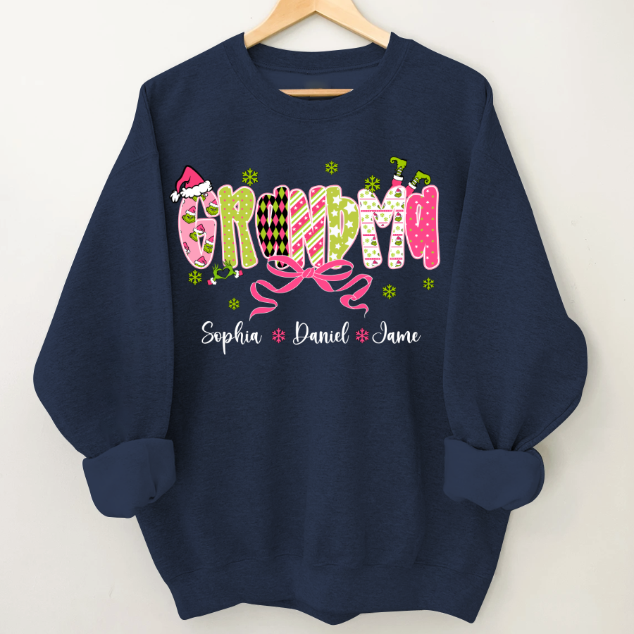 Personalized Christmas Grandma and Grankids Pink Snow Shirt