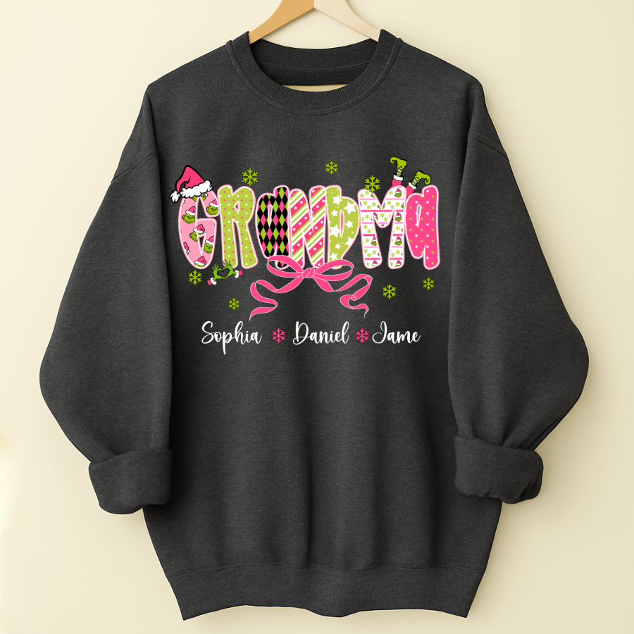 Personalized Christmas Grandma and Grankids Pink Snow Shirt