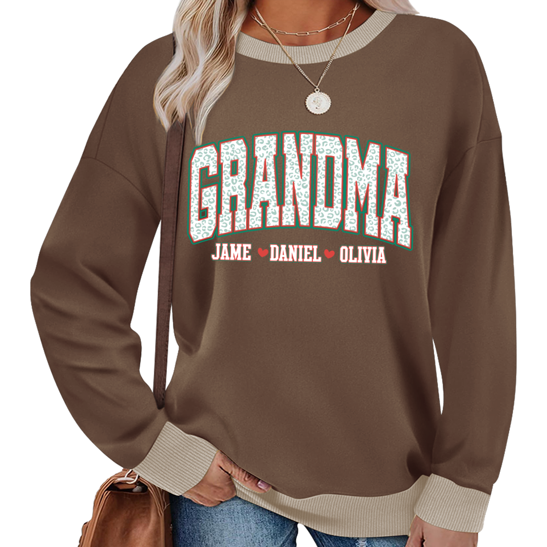 Personalized Grandma and Grandkids Leopard Christmas Gift Shirt