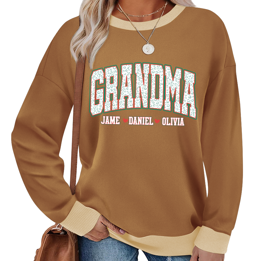 Personalized Grandma and Grandkids Leopard Christmas Gift Shirt