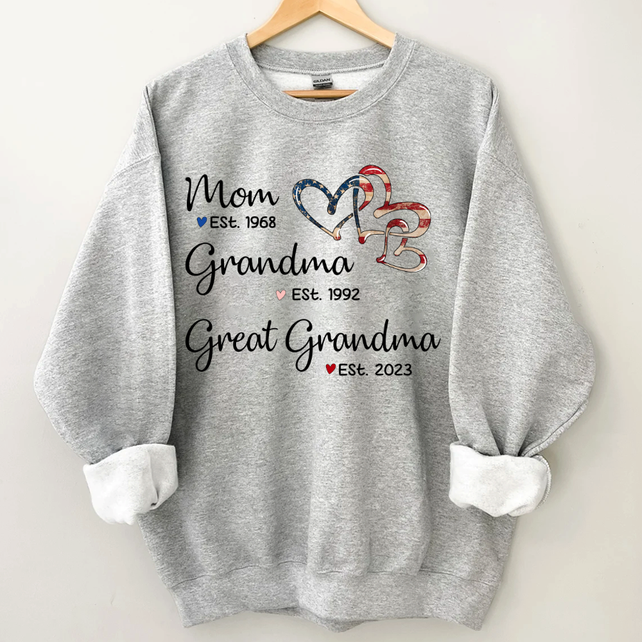 Personalized America Heart Mom Grandma Great Grandma Sweatshirt